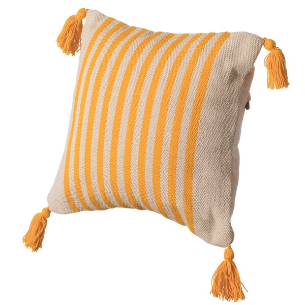 Deerlux 16" Handwoven Cotton Throw Pillow Cover with Striped Lines with Filler, Yellow QI004310.YL.K - main